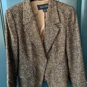 Linda Allard Ellen Tracy Wool Tweed Blazer Women’s 8 Brown Black Fall Winter EUC